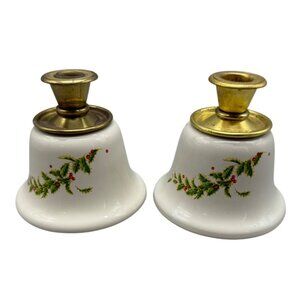 Teleflora Vintage Christmas Holly & Berry Candle Holders Set Of 2 READ